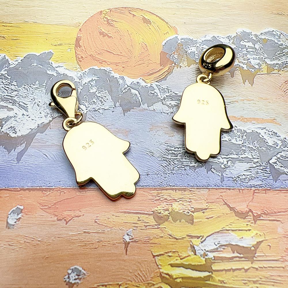 Golden Hand of Fatima Lucky Charm Pendant Vintage Talisman Gift For Women Men 925 Silver Jewelry