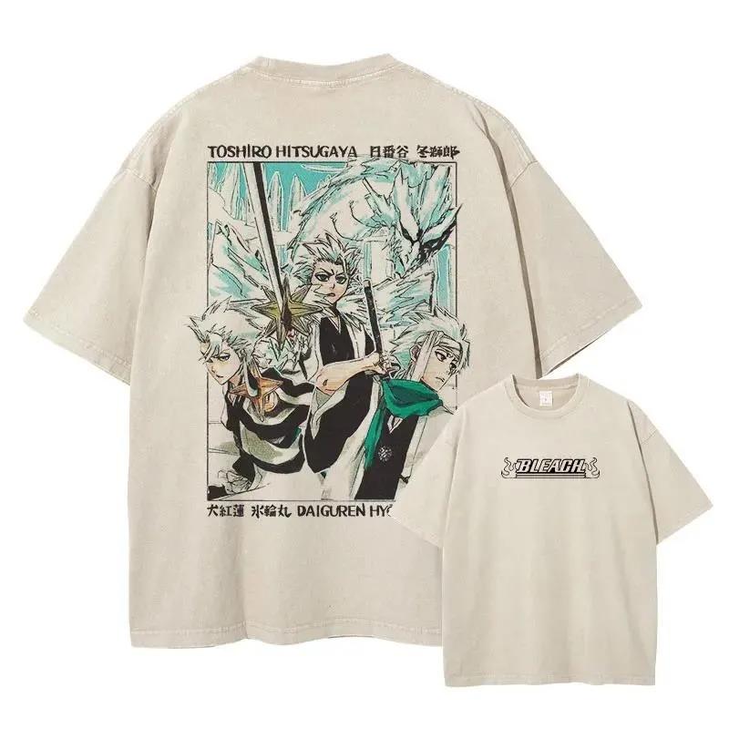 T-shirt Lavata con Pannello Manga di Bleach Gin Ichimaru, Maglietta Oversize Streetwear Anime Unisex, Top Casual a Manica Corta 100% Cotone