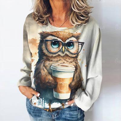 Magliette a maniche lunghe da donna carine, casual, per tutti i giorni, pullover, motivo a cartoni animati, abbigliamento da donna, top, streetwear
