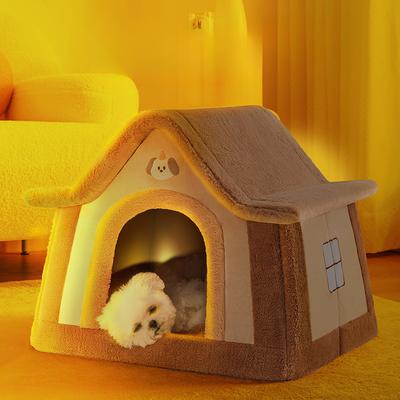 Hundehütte im Winter Warm Geschlossen Abnehmbar und Waschbar Sicherheit Vier Jahreszeiten Universal Teddy Haustierhaus Haus Luxusvilla