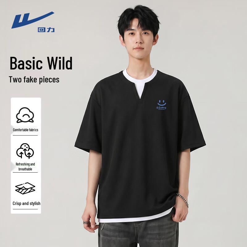 Warrior Men s Waffle Knit Smile Print Fake Two-Piece T-Shirt 2XL