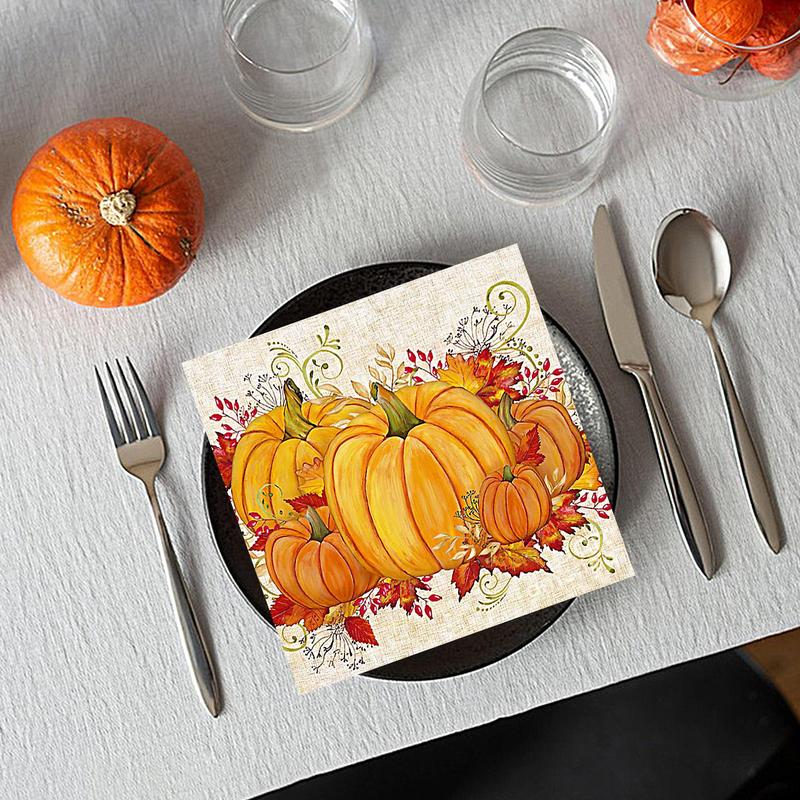Halloween Pumpkin Napkins Paper Napkins Decorative Halloween Beverage Napkins Dinner Paper Party Napkins Soft Cute Orange