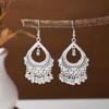 Ethnic Miao Silver Tassel Earrings - Retro Long Dangle Scenic Studs for Women