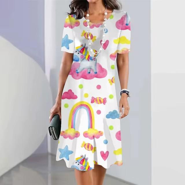 Elegant Fashion Short Sleeve T-shirt Dress Beach Vacation Midi Dresses Women 3d Print Clothing
