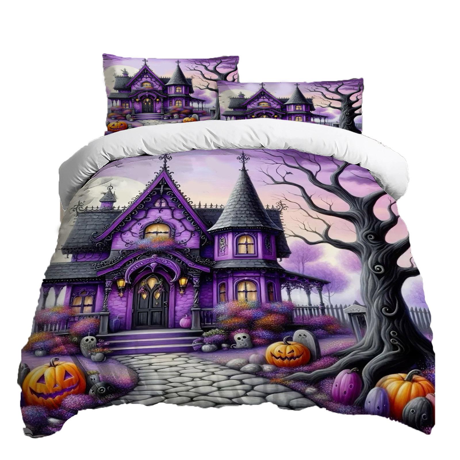 

Хэллоуин Комплект постельного белья из трех предметов Пододеяльник Наволочка Матовая ткань Утолщенный XS фиолетовый