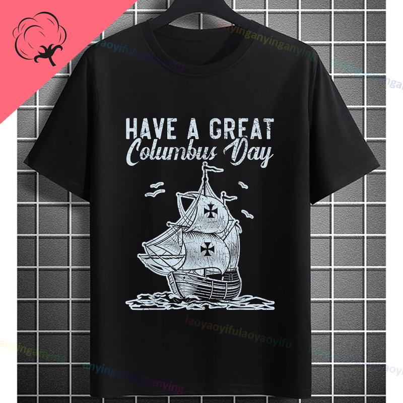 Funny Historical Columbus Voyage Graphic Tshirt Pure Cotton Short Sleeve Crewneck Tee for History Buffs Everyday Casual Wear