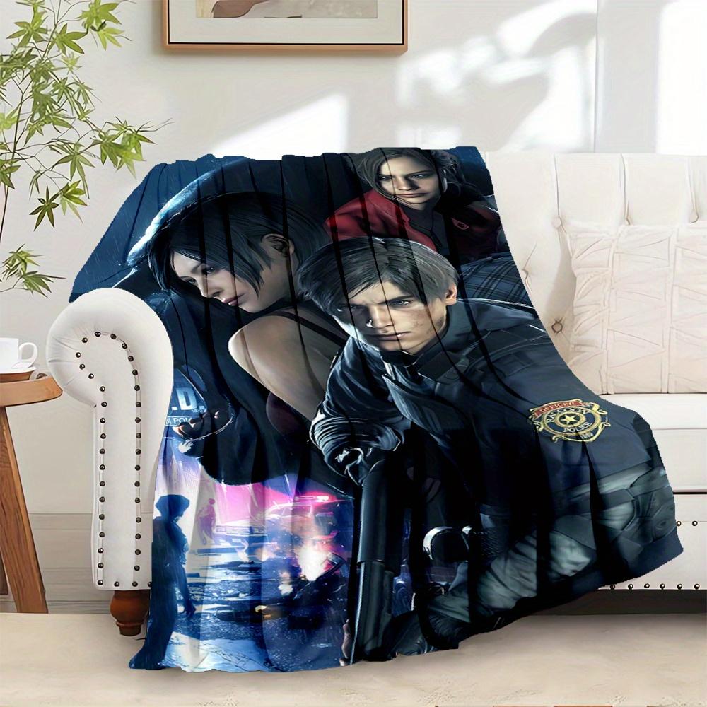 For Resident Evil,Leon Kennedy,Claire Redfield-Themed Flannel Blanket, Glam Style, Digital Print, All-Season Comfort, Tear-Resistant, Knitte