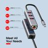 4 in 1 USB C HUB 3 Port USB 3.0 Splitter LAN RJ45 1000Mbps Network Adapter Gigabit Ethernet Hub Extender for PC Mac Windows