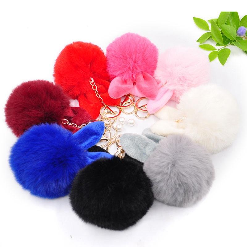 New Fluffy Keychain Pompom Rabbit Ear Toys Plush Rabbit Key Chain Fur Woman Bag Charms Keyring Car Pendant Holder Jewelry