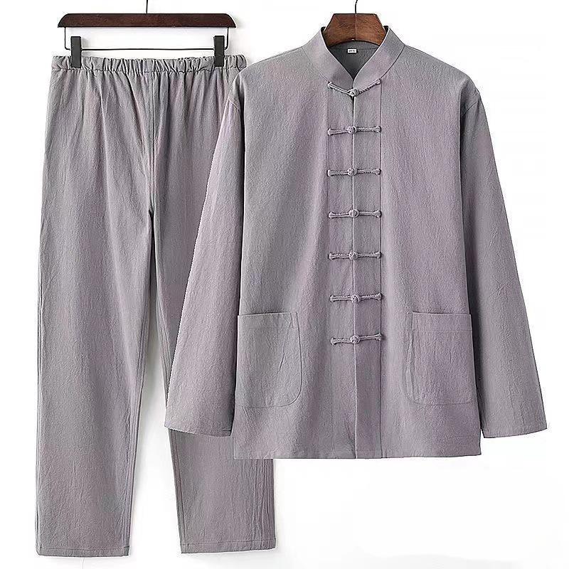 Chinesischen Stil Baumwolle Leinen Laien Zen Kleidung Tee-Set Chinesische Retro Männer Meditation Tang Hanfu
