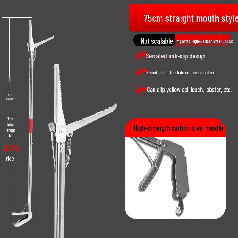 

Щипцы для рыбы и креветок: Телескопический инструмент из нержавеющей стали для безопасного захвата змей, ловли в море и работы с вьюнами.
