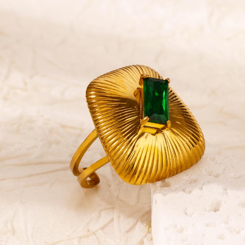 Inele Inimă cu Zircon Cristal Verde Vintage Pentru Femei Culoare Aur Oțel Inoxidabil Inel Deschis Modă Estetic Zircon Cadou Nuntă
