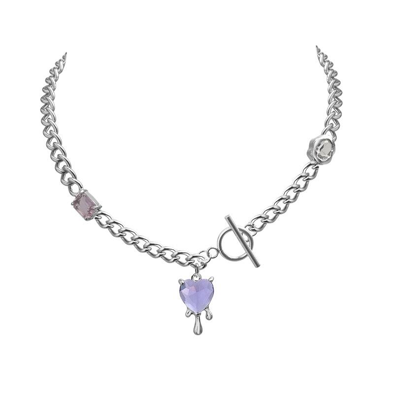 Sweet and cool babes chain collarbone chain ins cold wind OT buckle love zircon pendant necklace jewelry couple necklace