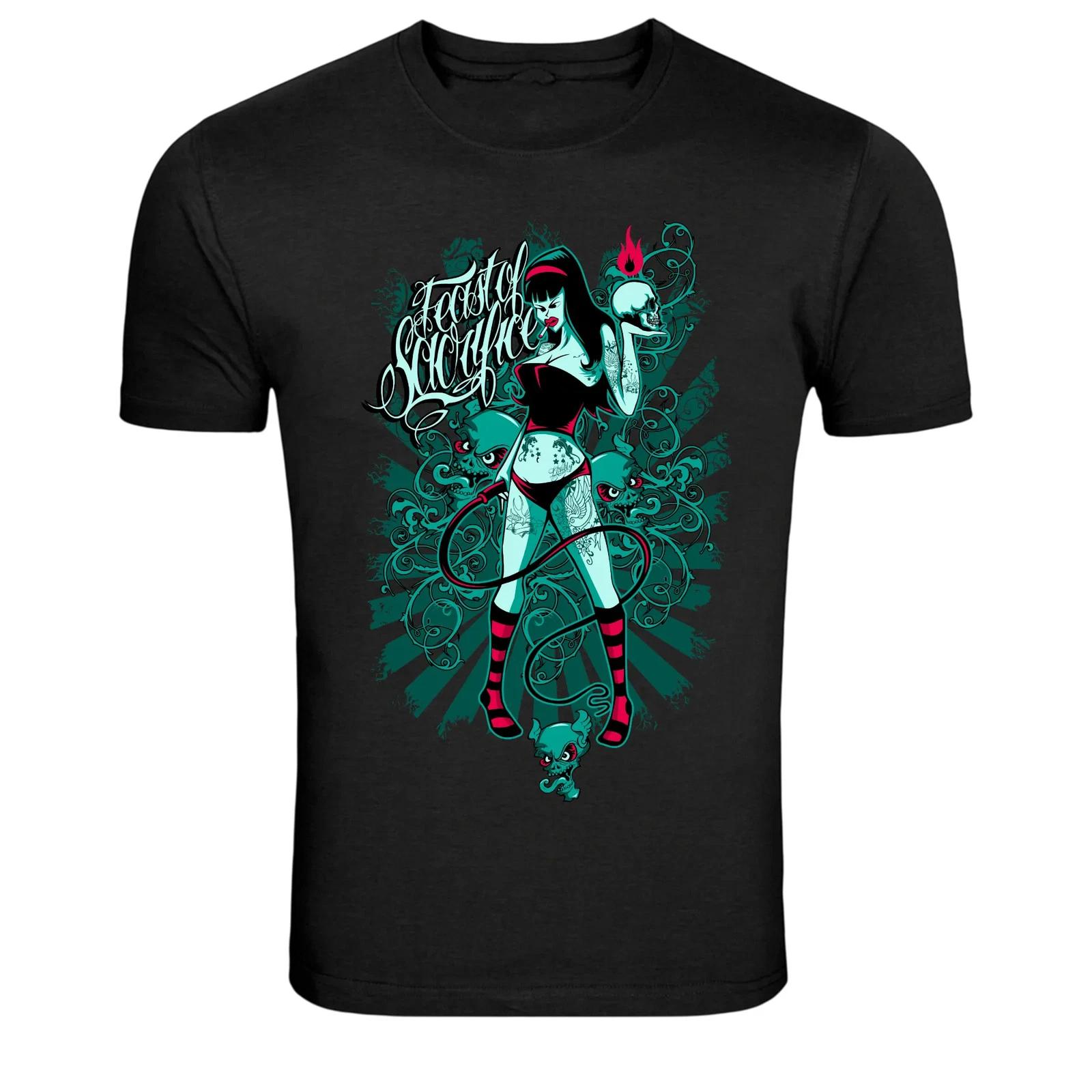Deadly Sacrifice Gothic Devil Girl Skull Graphic T-Shirt S