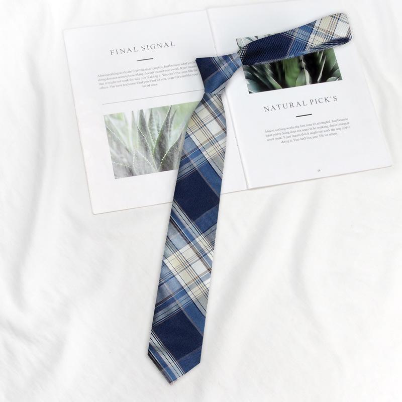 Lemon Sea Salt Plaid School Uniform Tie - Handmade Japanese Academy Style for Men & Women