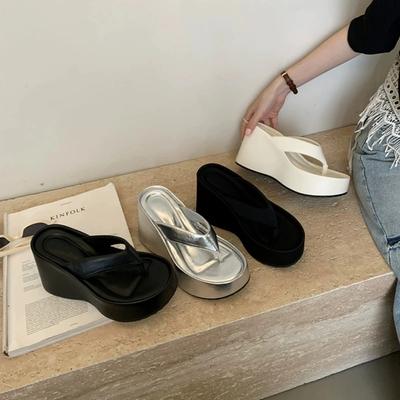 Ciabatte Estive Chunky da Donna Moda Elegante Infradito con Zeppa e Plateau Scarpe da Infilare Casual da Esterno Spiaggia Sandali