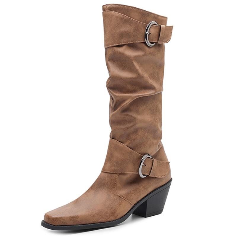 Western Cowboy Boots Women Winter Shoes Short Heels Knee High Boot Fashion Black Brown Long Party Shoes Female Footwear Big Size