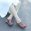 Genuine Leather Hand-painted Women Wedges Slippers Retro Flower Outside Slides Platform Shoes