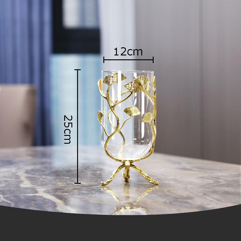 Golden Ginkgo Leaf Glass Vase Hydroponic Flower Pots Decorative Flower Arrangement Desk Decoration Floral Vases Modern Decor