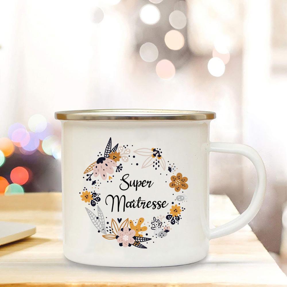 Thank You Mistress Enamelled Mug Gift Idea for Coffee Lover Original Teacher Gift Flowers Pattern The Perfect Teacher's Day Gift