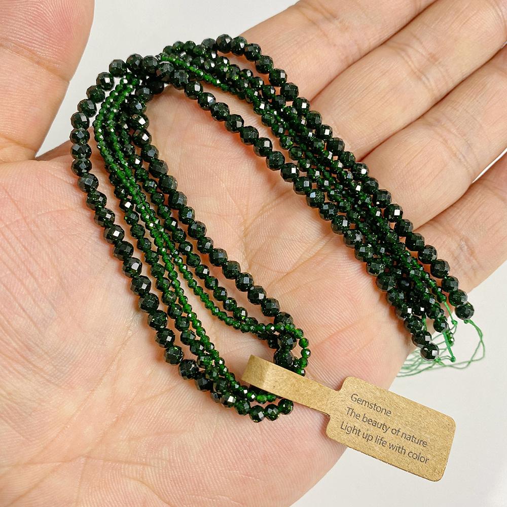 Tiny Green Natural Stone Bead Real Prehnite Jades Aventurine Malachite Agates 2 3 4MM Beads Jewelry Accessory 3pcs/set Wholesale 3 strings Set