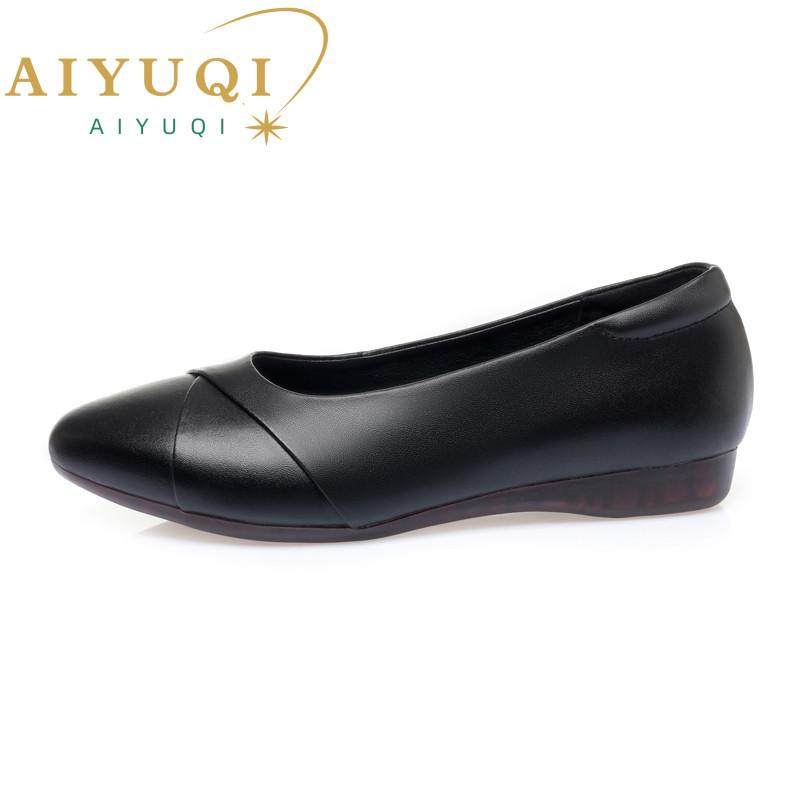 Mode AIYUQI Dam Loafer Casual Slip-on 2025 Ny Vår Äkta Läder Mammaskor Bekväma Halkfria Stor Storlek Dam Flatsko