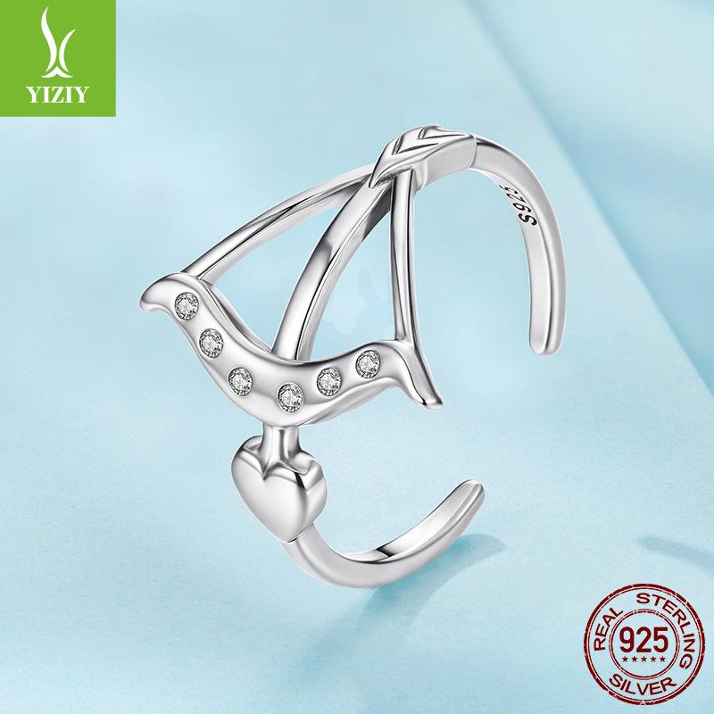 S925 Sterling Silver Cupid'S Arrow Open Ring, Personalized Romantic Heart Arrow Adjustable Ring