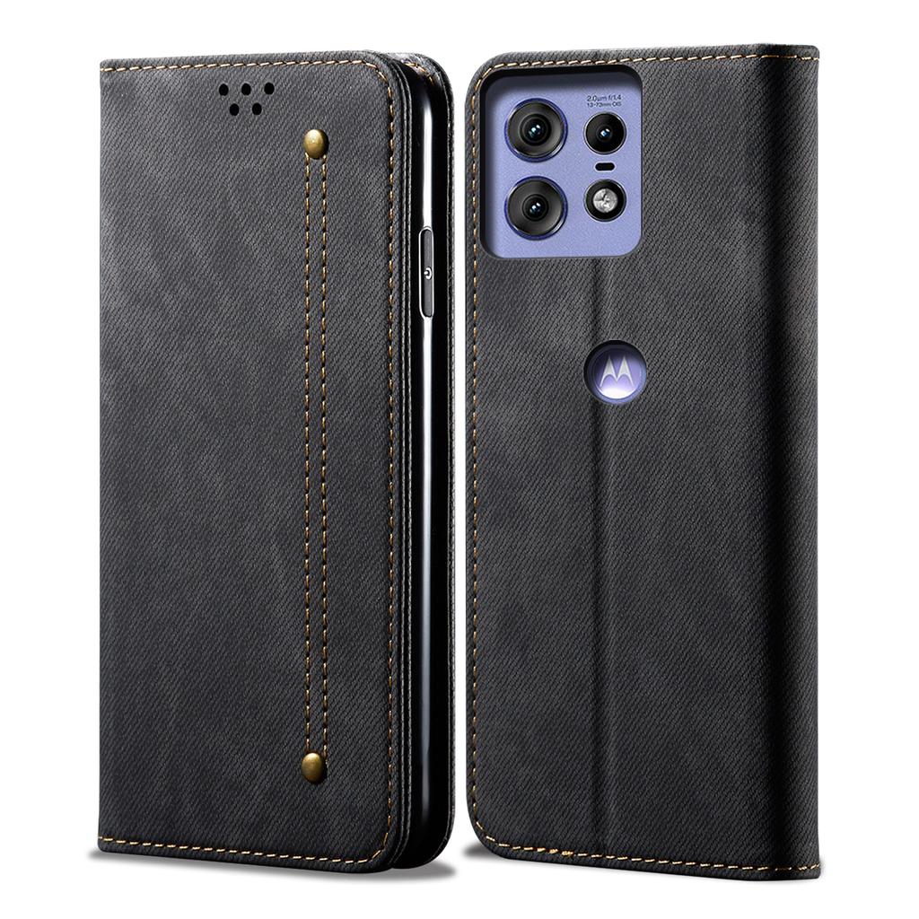 For Motorola Edge 50 Pro 5G Case Leather Jeans Cloth Texture Folio Flip Phone Cover