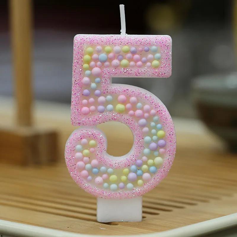 Children's Birthday Candle 1 Year Pink Pearl Number 0 1 2 3 4 5 6 7 8 9 Candles Flameless Birthday Candles for Celebratory Cakes