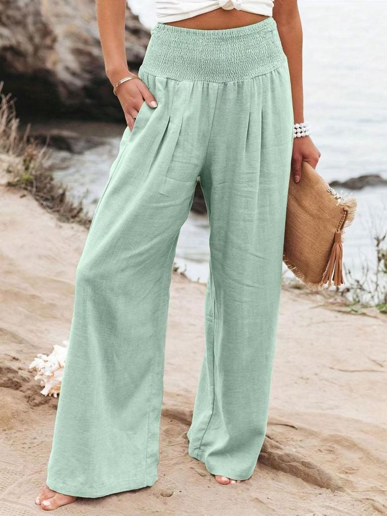 European & American High-Waisted Loose Summer Casual Wide-Leg Trousers for Women - Cotton Linen