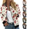 Damen Weihnachtsdruck Reißverschluss Jacke Langarm Rundhalsausschnitt Lässig Feiertags Oberbekleidung