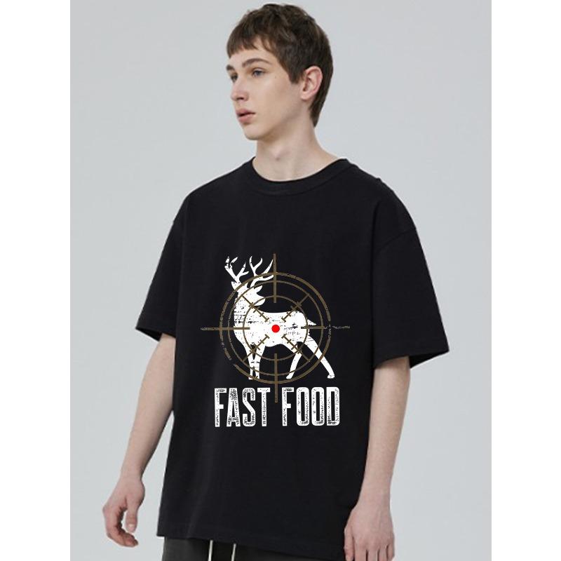 Schwarzes T-Shirt Fast Food Hirsch Ziel Druck Lässige Streetwear Unisex Mode Oberteil Sommer Outfit Herren Damen Grafik T-Shirt