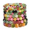 Bohemian Rainbow Tourmaline Beaded Bracelet: Colorful Women's Single-Loop Elastic Cord Jewelry