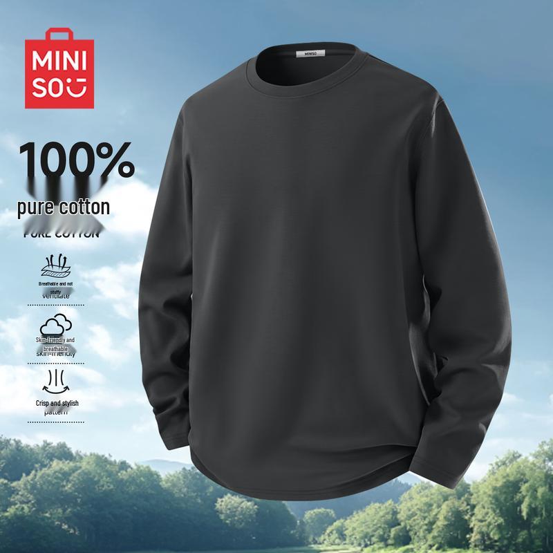 MINISO Men's Casual Long Sleeve Round Neck T-Shirt