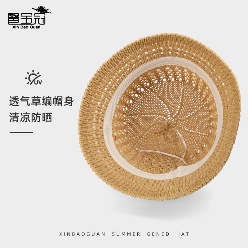 Summer Straw Hat Children Outdoor Leisure Sunscreen Basin Hat Showing Small Face Hollow Breathable Sunshade Bucket Hat Tide