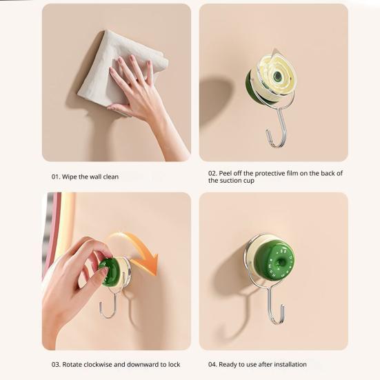 Suction Cup Wall Hook Reusable No Drill Hook with 180-degree Rotating Hook Design for Bathroom