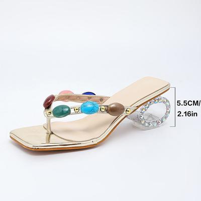 New Fashion Crystal Strange Fretwork Heels Party Slippers Colour Gem Narrow Band Flip Flops Women Shoes Gladiator Sandals