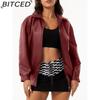 BITCED Fashionable Oversized Leather Jacket for Women Long-Sleeve Collared Spring/Fall Coat