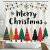 Merry Christmas Cartoon Shower Curtain, Bathroom Decorative Shower Curtain, Printed Christmas Tree Shower Curtain with Hooks