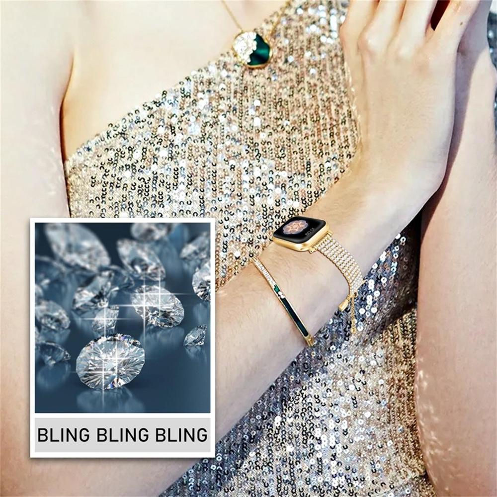 Rhinestone Decor Metal Strap for Apple Watch Series 11 10 42mm / 9 8 7 41mm / SE3 SE2 SE 6 5 4 40mm / 3 2 1 38mm Drawstring Adjustable Watch Band