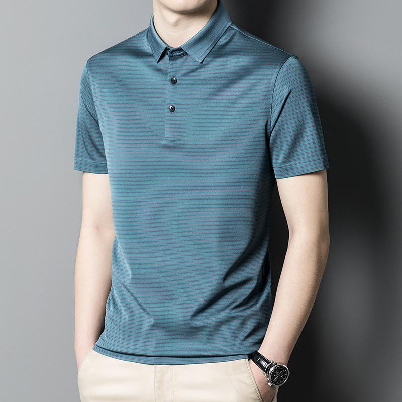 

Высококачественная двухсторонняя дышащая тонкая футболка-поло с коротким рукавом из тутового шелка, мужской топ 4XL