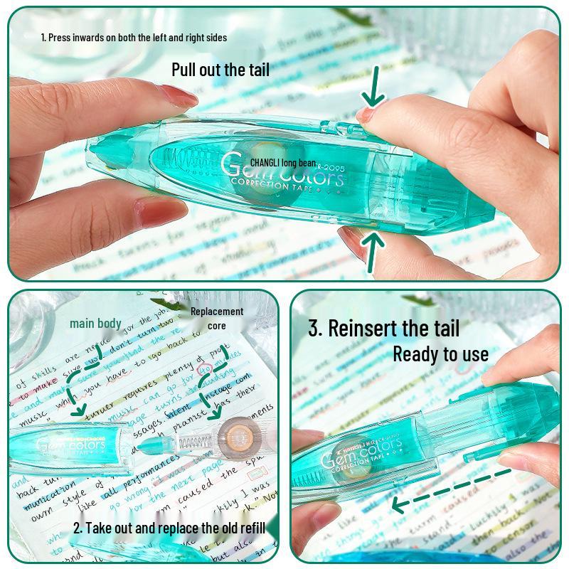 Smoky Crystal Gem Correction Tape with Replaceable Core - Stylish Japanese Portable White-Out