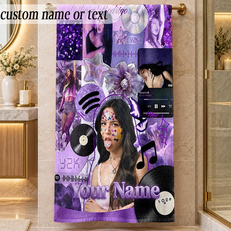 Beach TowelOlivia Rodrigo Custom Name Text Personalized Soft Towel for Beach Pool Indoor Home Decor Gift
