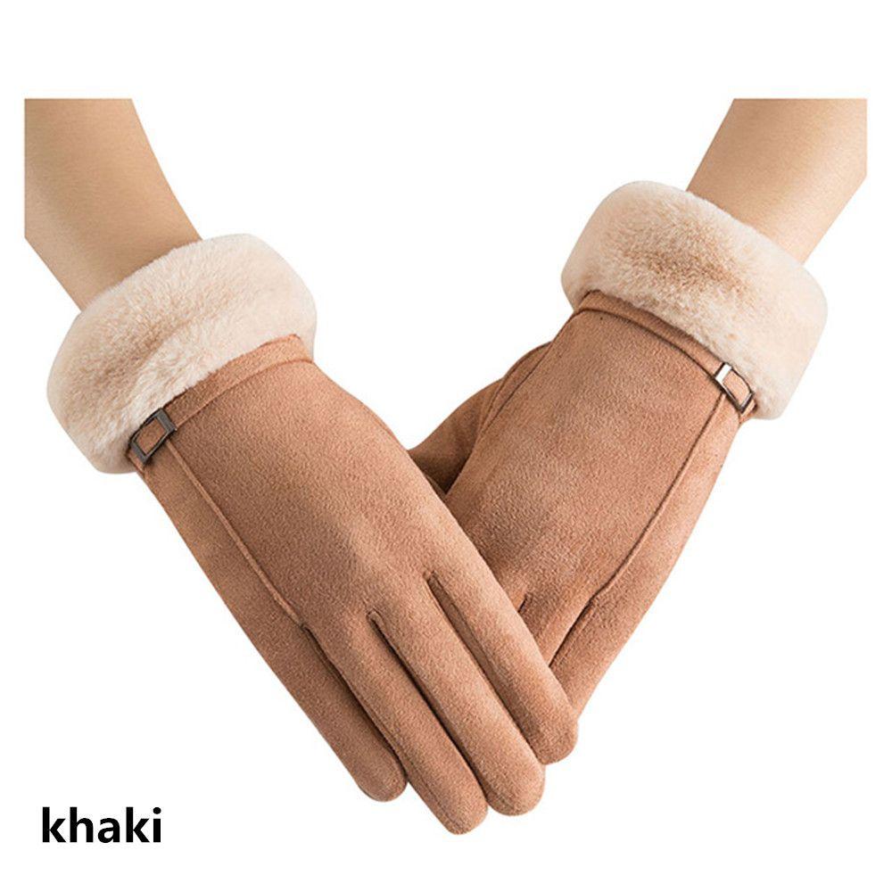 

Перчатки конфетного цвета плюс бархатные ветрозащитные из искусственного меха, кашемировые варежки, перчатки для сенсорного экрана, лыжные перчатки для вождения хаки