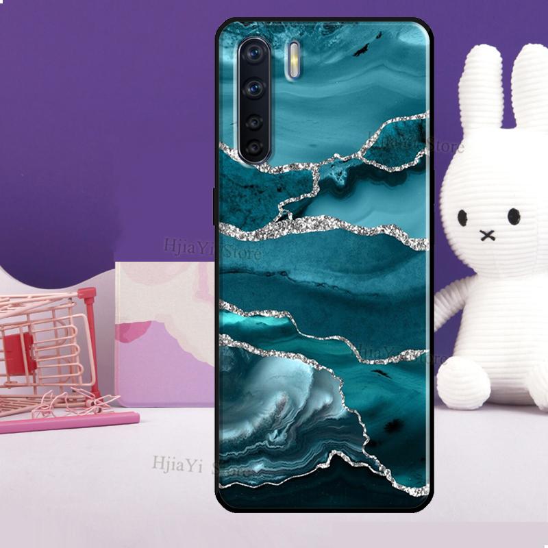

Teal Blue Gold Agate Marble Case For OPPO Reno 5 Lite 2Z 2F A5 A9 A53 A53S 2020 A52 A72 A1K A15 A83 A94 A74 A54 Coque OPPO A74 4G