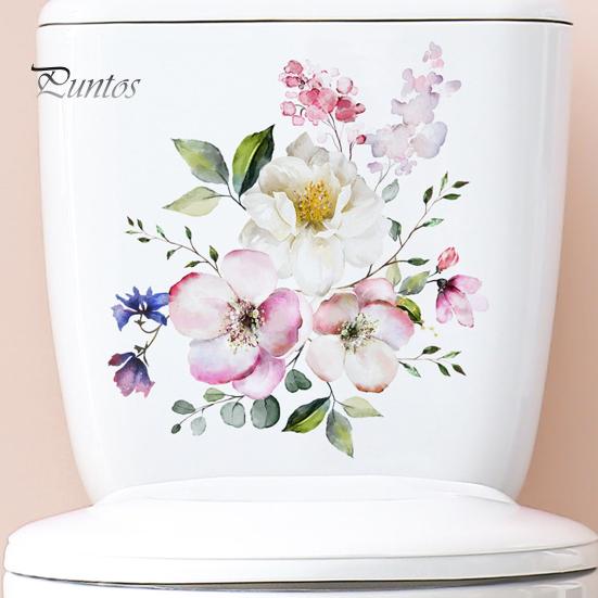 Toilet Lid Sticker Strong Stickiness PVC Waterproof Easy-peel Flower Theme Toilet Seat Decal Restroom Art Decoration