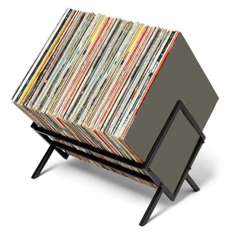 Elegant Album Display Shelf, Clear Metal Storage Stand Home Accessory with Solid Metal Base Desktop Record Organizes