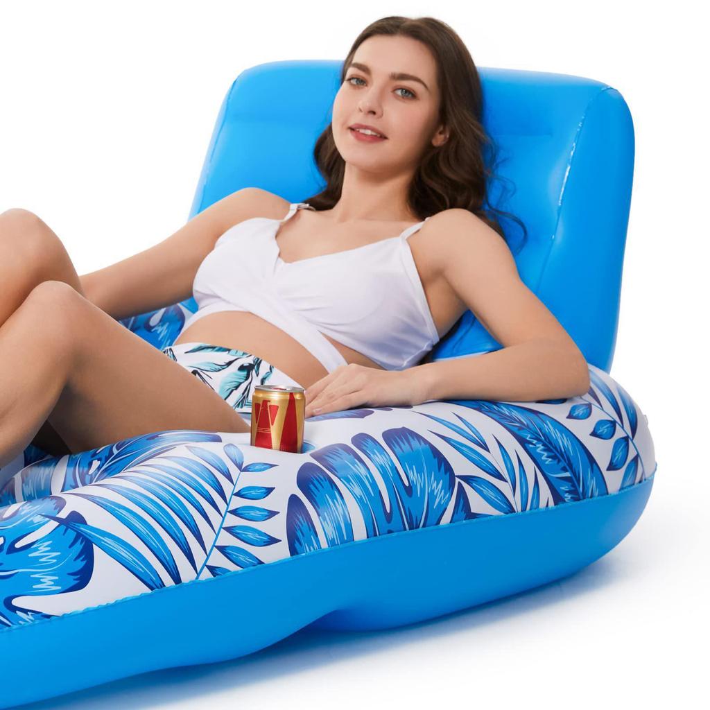 Maple Leaf Inflatable Water Lounger with Cup Holder and Mesh Bed