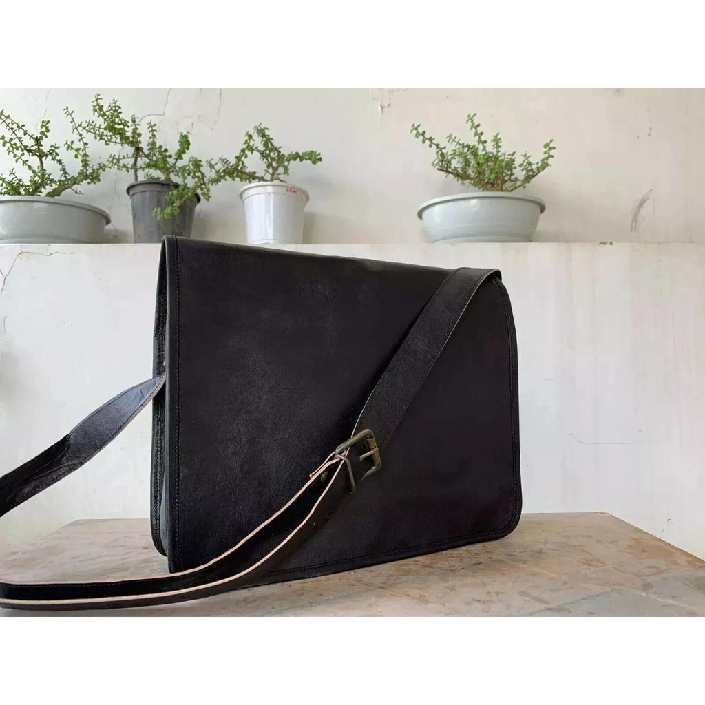 Vintage Leather Messenger Satchel Genuine Laptop Bag Black Briefcase