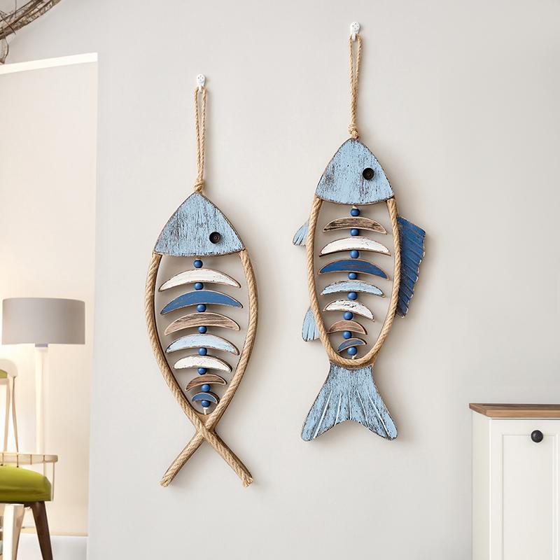Mediterranean Retro Wooden Fish Skewers Hanging in The Ocean Fengxiang Villagers' Tavern Restaurant Wall Art Decorations